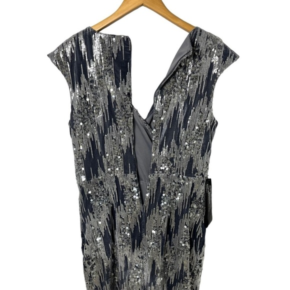 JS Collection June Faux Wrap MIDI Dress Size 12 Gray Blue Cap Sleeve Velvet - Picture 8 of 12